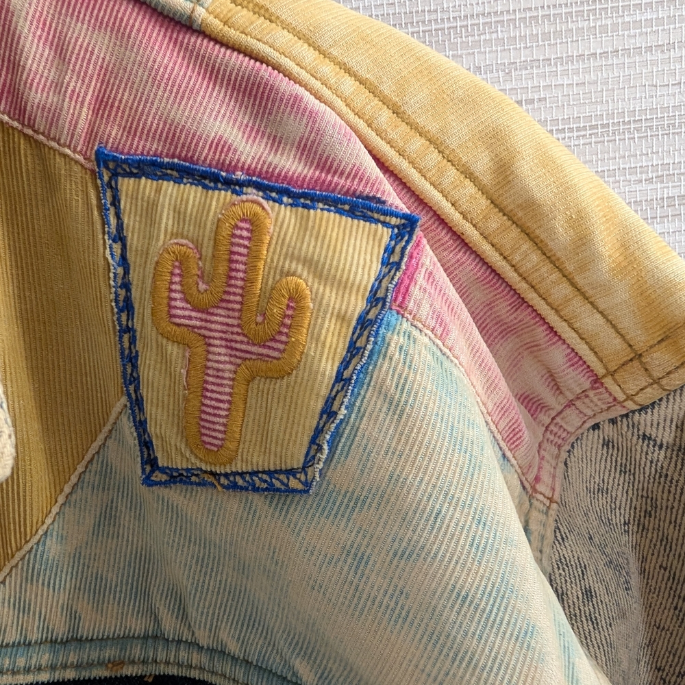 Vintage Gitano Acid Wash Denim Jacket Southwestern Pastel With Fringe Large - Picture 5 of 11